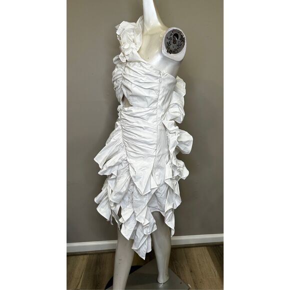 NWT AKNVAS Jagger Cutout Ruffle One-Shoulder Mini Dress White Size 6 $995 - Picture 7 of 12